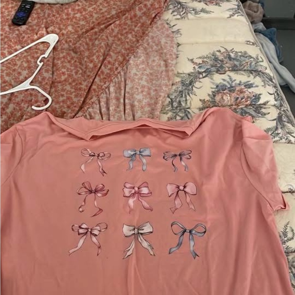 Pink Bow Print Women's Top